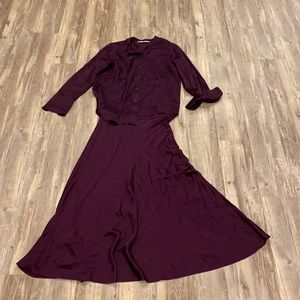 Zara Plum Button-Up Top and Maxi Skirt Set